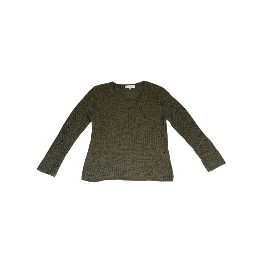 JOHN + JENN Women's Large Olive Green Chunky Knit Sweater Soft Openwork Crewneck